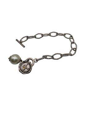 Susan Shaw Cotton Pearl Toggle Bracelet Initial K Charm Cotton Pearl Silver Tone
